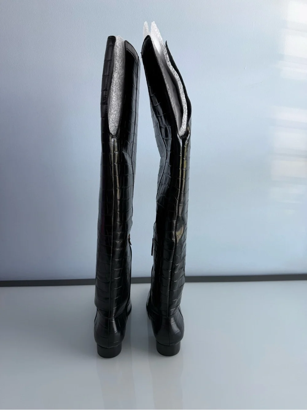 Schutz Women's Black Croc Helena Over the Knee Boots Size 8.5B